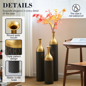 <b>3</b>-Piece Metal Floor <b>Vase</b> <b>Set</b> Black Gold Honeycomb Pattern 24.8 30.31 34.25 Inches For Living Room Entryway - Product Image 5