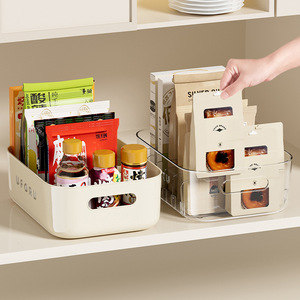 Cesta para guardar especias con divisores, color blanco cremoso y transparente, organizador de cajones de cocina de gran capacidad para especias y - Product Image 1