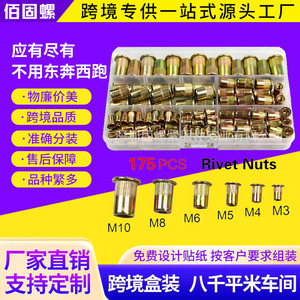 175Pcs Rivet Nuts Set M3 M4 M5 M6 M8 M10 Zinc Plated Carbon Steel Flat Head With Washer For Metal Fixing - Product Image 4