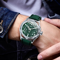 Montre mécanique sportive Forsining, calendrier tendance, cadran vert ajouré, automatique, pour homme, aiguilles lumineuses, bracelet en caoutchouc