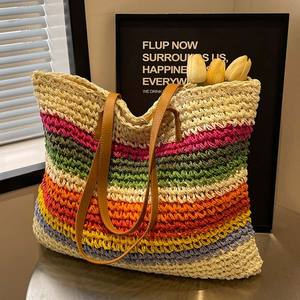 Bolsos de Moda para Mujer, Bolsos de <span class=keywords><strong>Marca</strong></span>, Bolso de Ganchillo, Bolso de Paja Tejida, Diseño Moderno, Ligero, Portátil, para el Uso Diario, Compras - Product Image 1