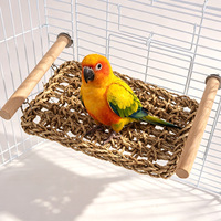 Filet d'escalade en jonc de mer naturel pour oiseaux, hamac suspendu en maille pour perroquets avec double perchoir en bois, accessoire pour cage à oiseaux