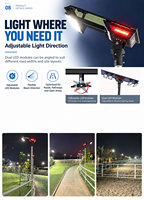 Lampadaire solaire LED à double tête intégré, panneau solaire bifacial à angle réglable, éclairage extérieur pour allées avec détecteur de mouvement