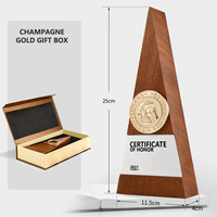 Trophées JN en bois massif Plaque de trophée en bois gravée créative personnalisée Trophée de récompense en bois d'entreprise avec métal