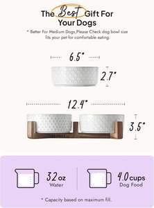 Dupla 3-Cup Tigelas de cerâmica para cães pequenos médios Bonito Design elevado Acácia Wood Stand Non-Slip Anti-Tip Food Water <span class=keywords><strong>Bowl</strong></span> Set - Product Image 5