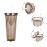 Tasse à thé à bulles Bouteille d'eau en plastique double paroi 24oz Bouteille Sipper personnalisée réutilisable Pp Paille avec couvercle