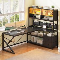 Bureau d'ordinateur pour bureau à domicile avec 2 tiroirs avec éclairage LED Étagères de rangement et assemblages d'étagères de rangement