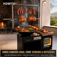 Stasiun Panggangan BBQ Luar Ruangan Baja Corten Dengan Mangkuk Api, Kulkas, Speaker Bluetooth, Motor Rotisserie, Set Pabrik