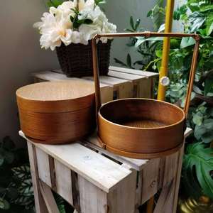 Japanese Style Ash Wood Double Layer Bento <b>Box</b> Cylinder Shape Portable Wooden Lid Stackable <b>Lunch</b> <b>Box</b> Home Decor - Product Image 3