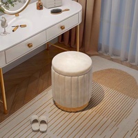 Vente chaude ronde multifonctionnelle stockage repose-pieds velours placage dressing tabouret repose-pieds pour la maison et la cuisine utiliser siège en bois