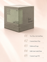 Boîte cadeau personnalisée pour soins de la peau, boîte rigide à deux pièces (couvercle et base), logo embossé, insert en carton, emballage cosmétique, vente en gros