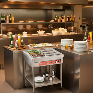 Calentador de alimentos Vevor de 6 bandejas, 1500W, mesa de vapor eléctrica, estante inferior de acero inoxidable para servicio de buffet y catering. - Product Image 2