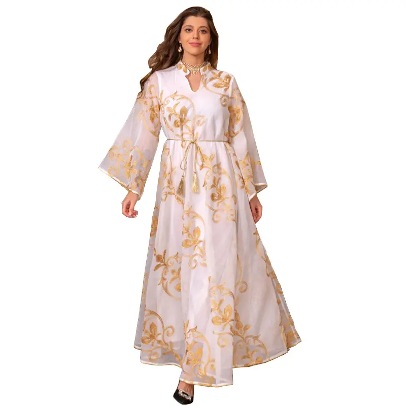 Yeni varış orta doğu Eid körfez elbise Dubai suudi arap kuveyt kadın müslüman nakış Jalabiya ev elbise