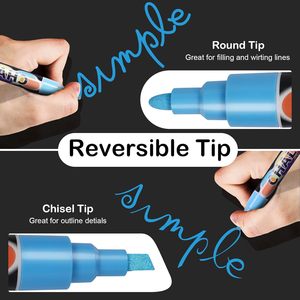 Marqueurs pour vitres de voiture non toxiques en vrac pour enfants, stylos de tableau noir DIY effaçables à l'eau, marqueurs de fenêtre à pointe en fibre réversible à la craie blanche - Product Image 3