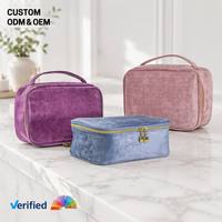 Élégante Trousse de Maquillage en Velours Grande Capacité, Boîte de Toilette Multifonctionnelle pour Voyage, Logo Personnalisé Professionnel, Fabrication OEM ODM