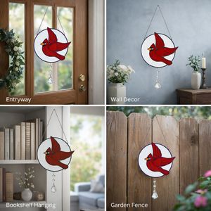 กระจกสีพระคาร์ดินัลสีแดงทำด้วยมือพร้อมจี้คริสตัลสำหรับตกแต่งเทศกาลคริสต์มาส - Product Image 3