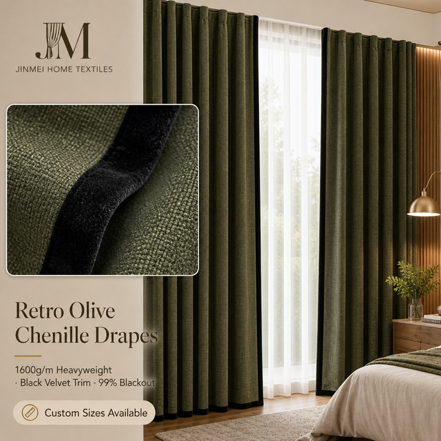 Black-edged Cotton-Linen Chenille Modern Elegant High-End Customizable Floor-to-Ceiling Living Room/Bedroom Blackout Curtains
