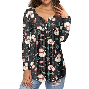 <span class=keywords><strong>T</strong></span>-<span class=keywords><strong>Shirt</strong></span> con Logo personalizzato a manica lunga da <span class=keywords><strong>donna</strong></span> con scollo a V e bottone <span class=keywords><strong>T</strong></span>-<span class=keywords><strong>Shirt</strong></span> invernale Casual Basic con graziosi motivi natalizi 3D - Product Image 1