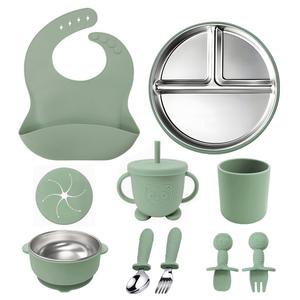 Ensemble de vaisselle multifonctionnel pour bébé, 10 pièces, couverts en acier inoxydable 304 avec manches en silicone - Product Image 1