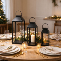 Ensemble de 3 lanternes à bougies en métal noir, lanternes décoratives suspendues pour mariage, fête, ferme, décoration de table à la maison