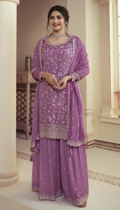 Matériau semi-cousu Palazzo Salwar Kameez avec séquence de travail Palazzo costume femmes fête mariage porter au fournisseur en gros - Product Image 4