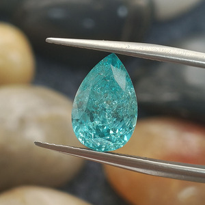 Gemas sueltas de Paraiba cultivadas en laboratorio, en forma de pera, con corte triturado, para la fabricación de joyas. - Product Image 2