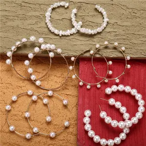 2019 New ZA modo di perle intrecciato orecchini della vite prigioniera anello perla rotonda delle donne grande madre di orecchini di perle per le donne 2019
