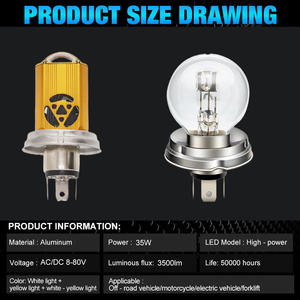 Accesorios para motocicletas, repuestos para motocicletas H4 BA20D P45T 2000LM 35W 6500K, Bombilla de faro LED Plug and Play, luz LED para motocicleta H4 - Product Image 4