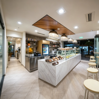 Comptoir de présentation de pain commercial haut de gamme sur mesure avec éclairage LED, design écologique, style marbre, vitrine de boulangerie pour les magasins de détail