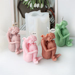 Sirena vela molde silicona sentado abrazo <span class=keywords><strong>cola</strong></span> estatua mar elfo herramienta DIY mar hija Aroma yeso tema marino artesanía pastel Decoración - Product Image 1