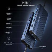 14-in-1 USB-C Dockingstation Dual HDMI 4K60Hz Dreifach-Display 10Gbps Typ-C Hub 100W PD RJ45 SD-Kartenleser für Laptop