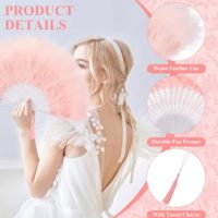 Éventail en plumes vintage pliable style années 20 pour mariage, douche nuptiale, thé, accessoires de costume, danse et décorations de fête