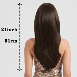 Perruque complète en fibre mate haute température, longue, lisse, marron foncé, <span class=keywords><strong>avec</strong></span> <span class=keywords><strong>frange</strong></span> à raie centrale, stylisable - Product Image 3