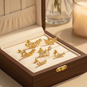 HENGSEN Joyería para <span class=keywords><strong>Piercing</strong></span> <span class=keywords><strong>Helix</strong></span> de Acero Inoxidable Chapado en Oro, Pendiente Grande Curvo de Cartílago con Estrella de Cristal, Tipo Rook Lobe con Cierre de Rosca - Product Image 4