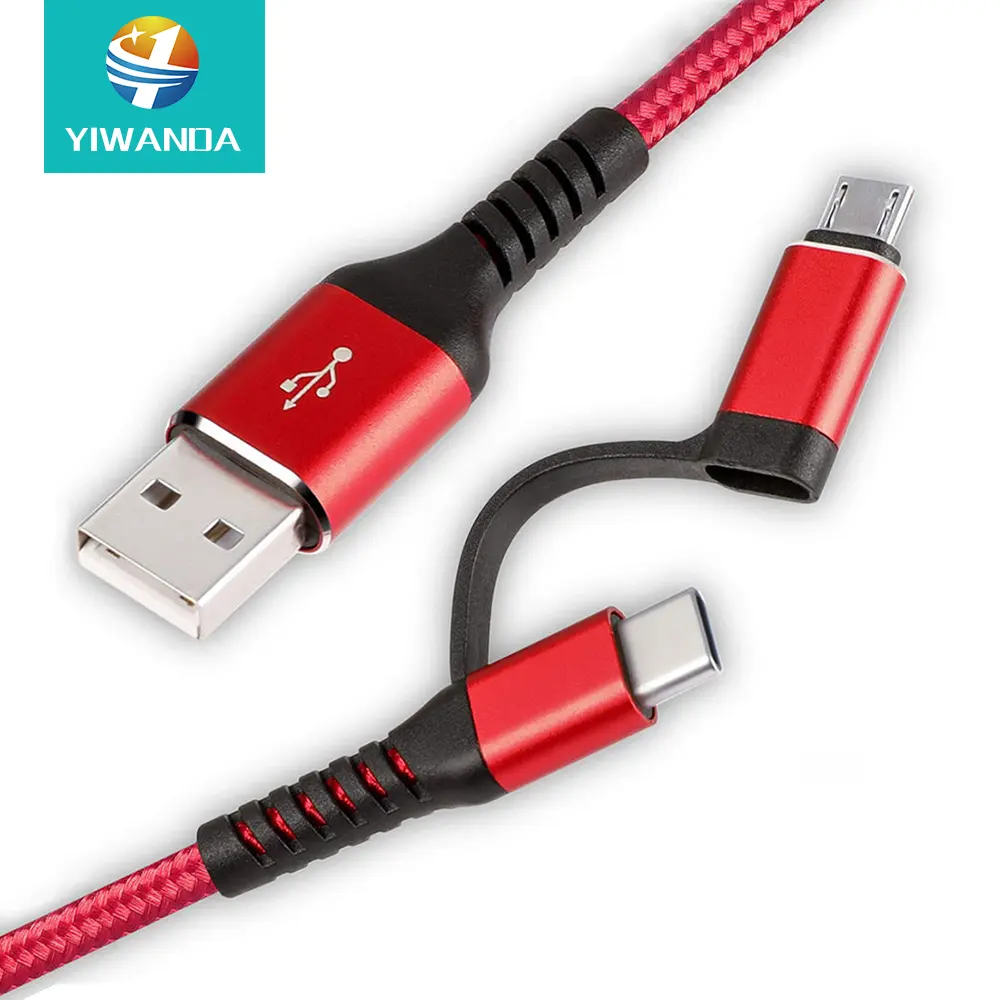 For Huawei HTC LG Samsung Galaxy 2 in 1 Cable USB C and Micro Adapter USB Data Cable Fast Charging 3A 100% Pure Copper Wire