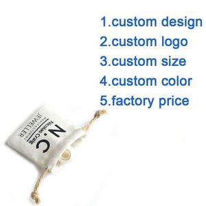 Pochette à cordon en tissu de lin blanc et coton, petite, avec logo personnalisé, pour bijoux et bagues - Product Image 4