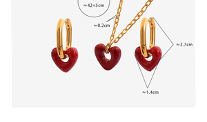 Juego de Joyería de Aretes y Collar con Colgante de Corazón de Acero Inoxidable Chapado en Oro PVD de 18K |   Colgante de Esmalte Rojo |   Joyería de Moda para Mujer - Product Image 5