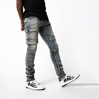 Pantalon en denim tactique empilé et fuselé à l'acide pour hommes, multi-poches, utilitaire, cargo, streetwear, jean skinny extensible solide pour couple