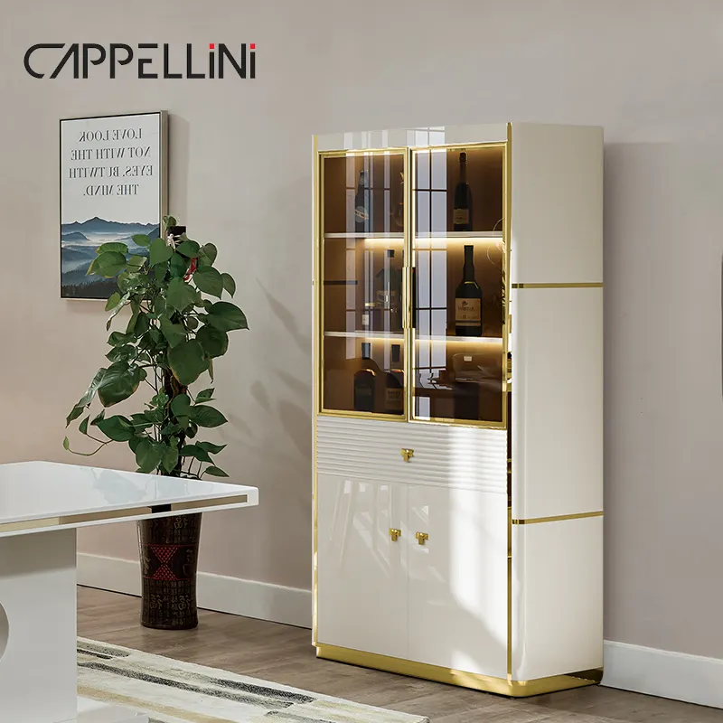Modern White Glass Display Wine Cabinet Bar Living Room Furniture Storage Rack Luxury Wooden Wine Cabinet For The Home