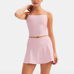 Custom Bebê Rosa Ginásio Yoga Ativo Tanque Top Colheita Respirável Sweat-Wicking Mulheres Tênis Bolso Saias Vestido De Golfe 2pcsTennis Set - Product Image 1