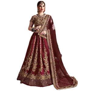 ชุดแต่งงานผ้าไหมดิบปักสีน้ำตาลแดงชวนให้หลงใหล lehenga choli กับ dupatta - Product Image 1