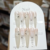 Faux Ongles en Acrylique Faits Main en Gros, 10 Pièces, Forme Cercueil, Motif Croisé, Longs, Réutilisables, Durables – Fournisseur
