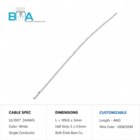 Fil simple UL1007 24AWG en PVC blanc, longueur personnalisée, cuivre étamé, demi-bande de 109,6 mm, extrémités de 5 mm, conforme RoHS pour équipement PCB