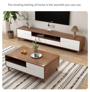 Mobile TV Moderno in <span class=keywords><strong>Legno</strong></span> Massello, Tavolino Basso in <span class=keywords><strong>Legno</strong></span> per <span class=keywords><strong>Soggiorno</strong></span>, Colore Noce, Arredamento per <span class=keywords><strong>Soggiorno</strong></span> - Product Image 4