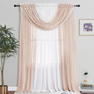 Decorazione per la casa vivaio/Babys/<span class=keywords><strong>tenda</strong></span> per la finestra del soggiorno 54x63 54x84 pollici color kaki bianco tutto in uno pannelli trasparenti con perline - Product Image 2