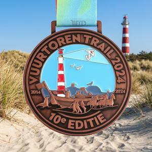 Medallas de Trail Running Personalizadas al por Mayor, de Aleación de Zinc con Relieve 3D, Cobre Antiguo, Medallones de Recuerdo del <span class=keywords><strong>Faro</strong></span> de Holanda - Product Image 1