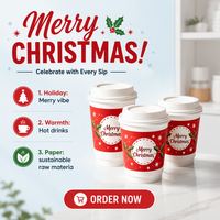 Gobelets en papier jetables à double paroi, robustes, de qualité alimentaire, écologiques, avec logo personnalisé pour bière, vin, cocktails, boissons, Noël
