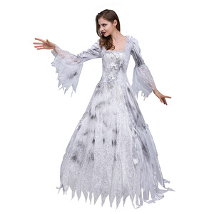 Robe longue rétro européenne et américaine à col carré en maille pour femme, costume de mariée fantôme pour Halloween, robe de performance - Product Image 2