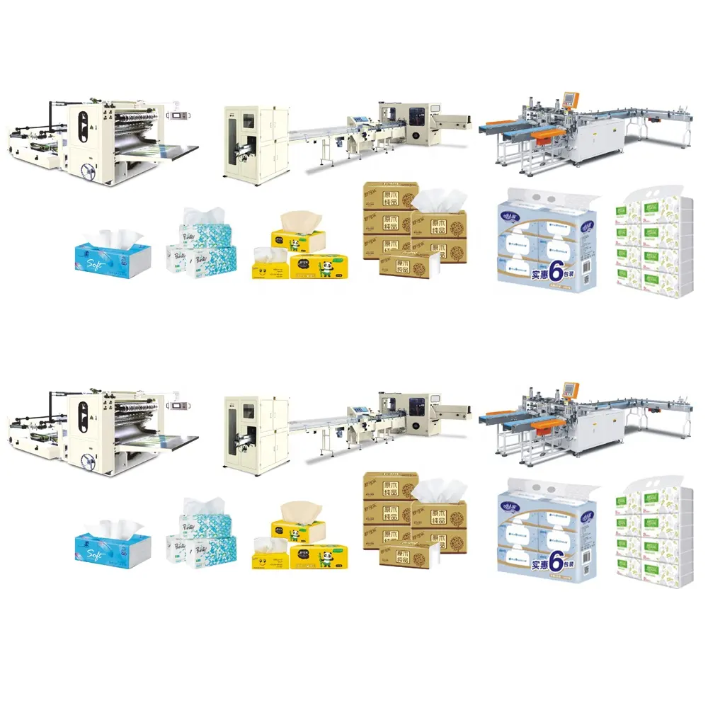 خط ماكينة إنتاج مناديل ورقية للوجه ناعمة قابلة للطي على شكل V مكون من أربعة خطوط