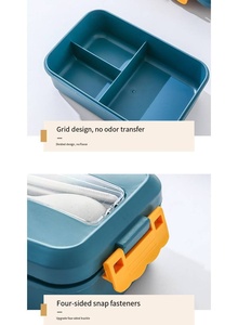 Boîte à lunch en paille de blé au micro-ondes avec cuillère et baguettes avec couvercle en plastique - Product Image 5
